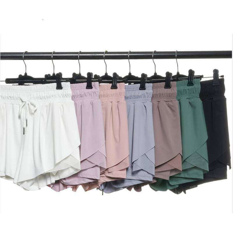 Women Outdoor Running Solid Color Drawstring Loose 2 In 1 Workout Gym Shorts Female Breathable Quick Dry Sportswear