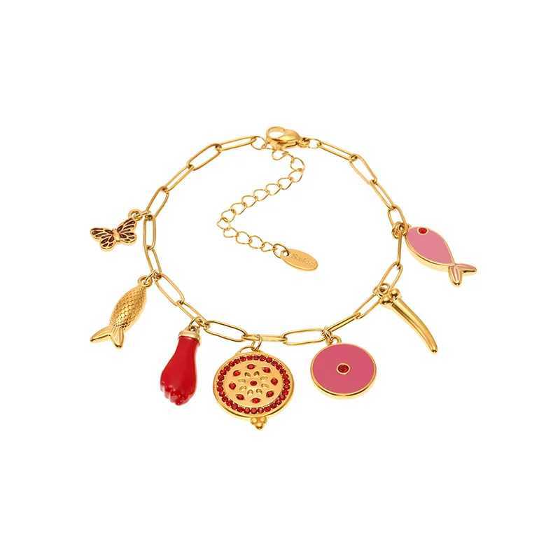 Nivora Ethnic Style Colorful Enamel Pendant Bracelet For Women Stainless Steel Multiple Shape Zircon Charm Bracelet Jewelry X250625
