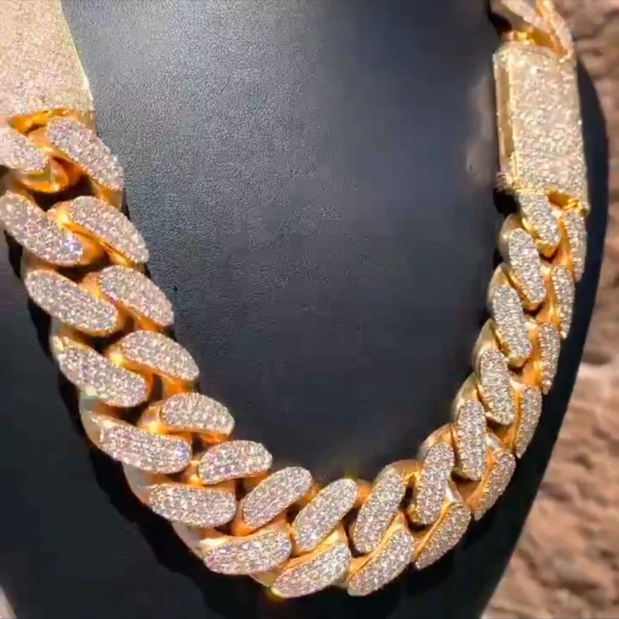 Stylish Rhodium Plated Gold-Tone 24k Vermeil Cuban Links Bracelet Adorned by Flawless Lab-Grown Simulated Stones