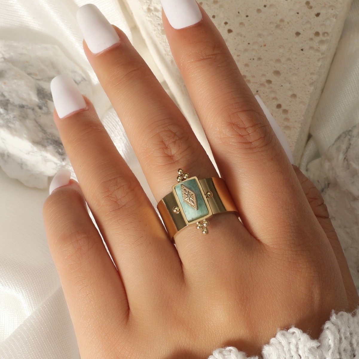 Minimalist American Style Personality Inlaid With Natural Stone Design Open For Women Index Finger Ring