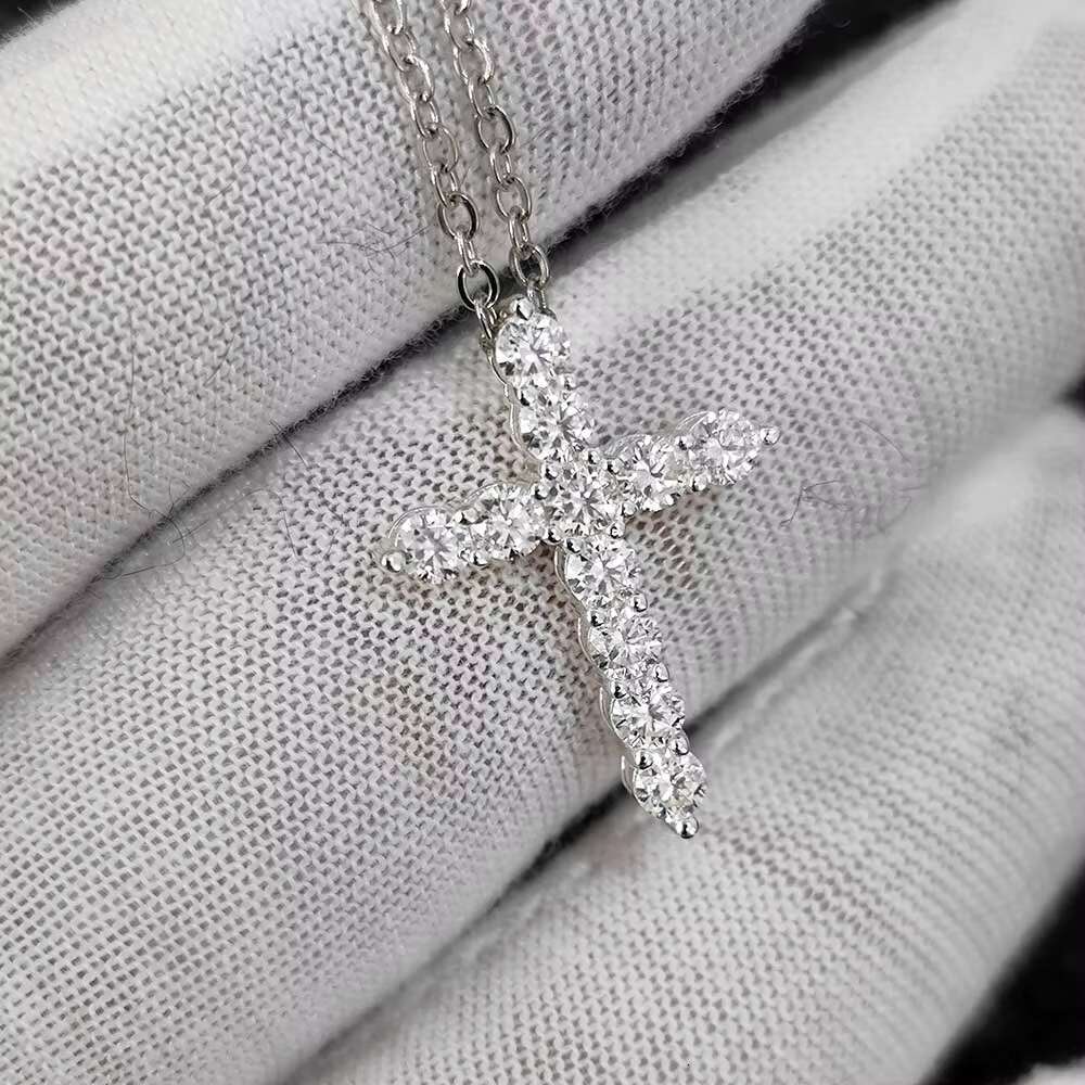 NUOYA 925 Sterling Silver Jesus Cross Pendant Iced Out Moissanite Christian Religious Jewelry White Gold Plated Gift for Women