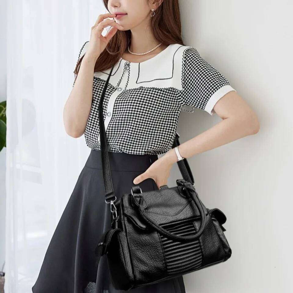 Two-Layers Ladies Casual Tote Hand Bag Leather Handbags Designer Daily Commuting Shoulder Bags For Women Mother Sac