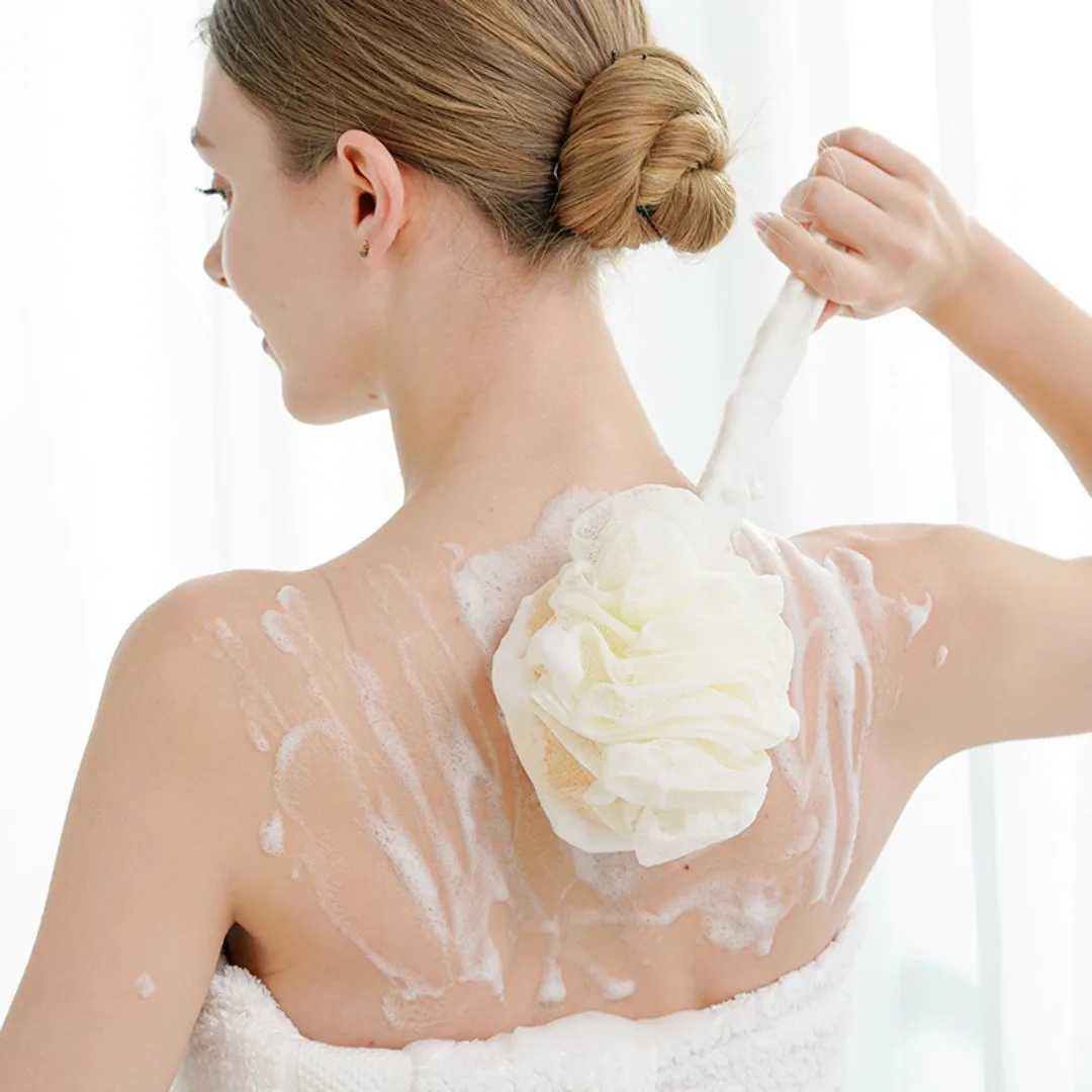 1pc Long Handle Shower Sponge Brush Body Scrubber 2 in 1 Body Wash Brush Body Exfoliating Bath Sponge Skin Care Bath Supplies R250625