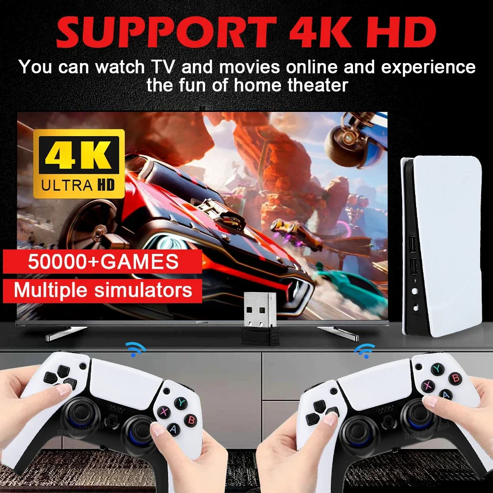 GB5 Video Game Console 256GB128GB64G 50000 Retro Games HD TV Box 5 Two Gamepads For PS1PPSPPMAME Arcade Gaming Stick 250612