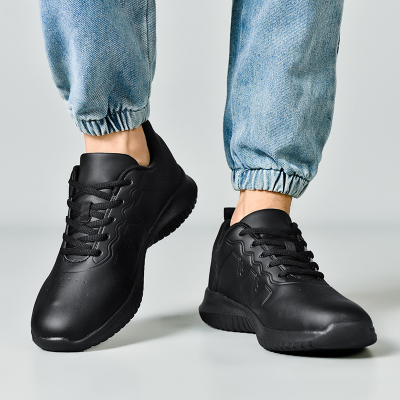 20215-Spring and Autumn Leather Men's Shoes Sneakers Lightweight Waterproof Touring Shoes Men's All-Black Anti-slip Daily Casual Running Sho