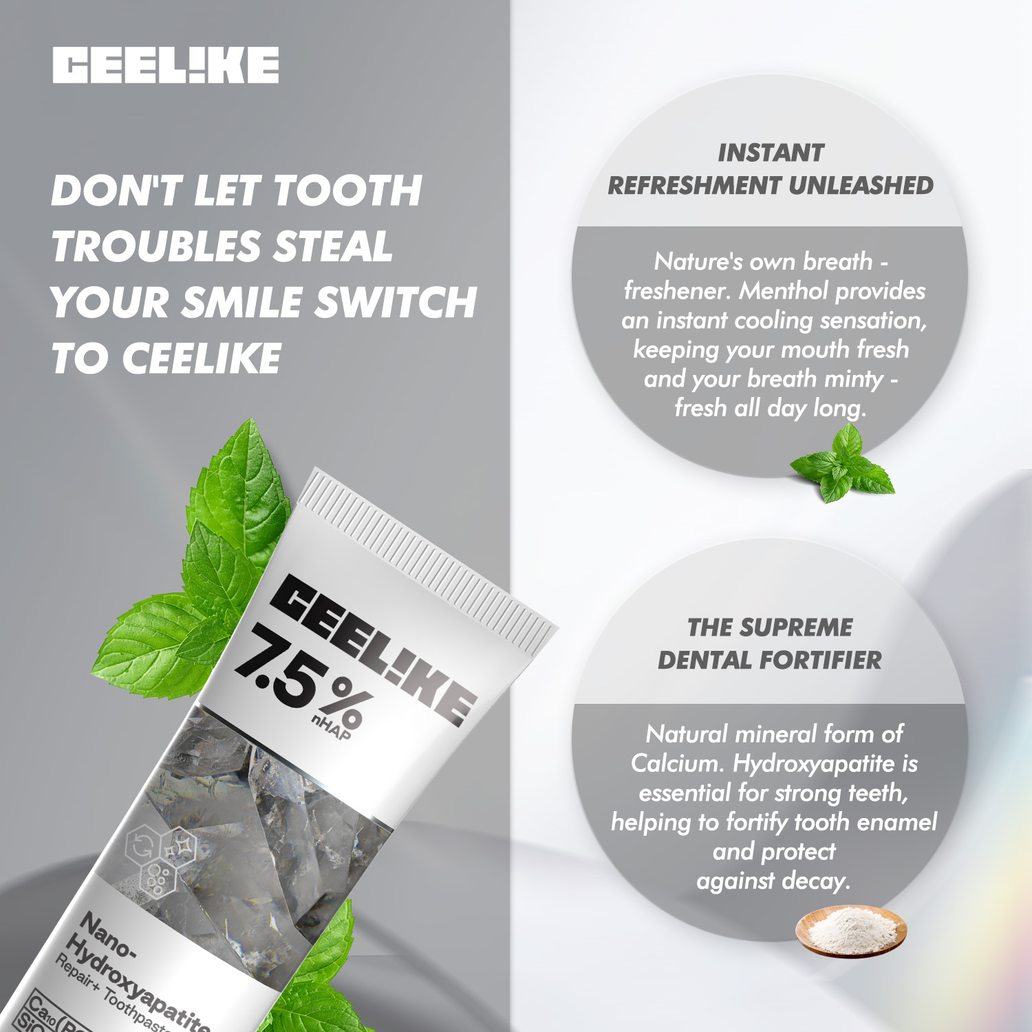 CEELIKE Natural Oral Care Kit - Includes Hydroxyapatite Toothpaste & Refreshing Mouthwash Sprays