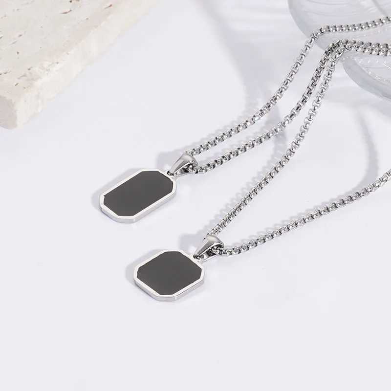 Causal Square Necklace for Men Boys Waterproof Black Resin Geometric Pendant Necklace Hip Hop Trendy Jewelry Gifts V250625