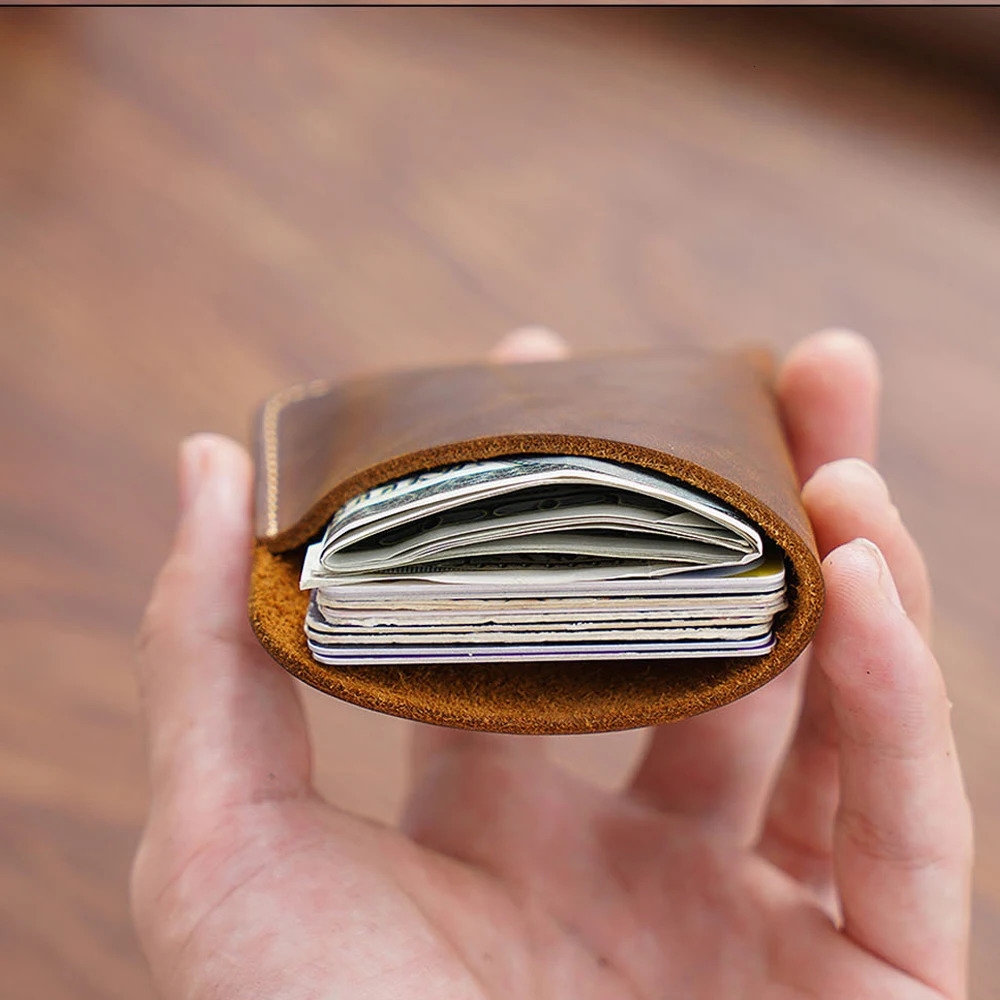 Vintage Leather Card Holder Organizer Bill Storage Bag Cowhide Mens Wallet 250624