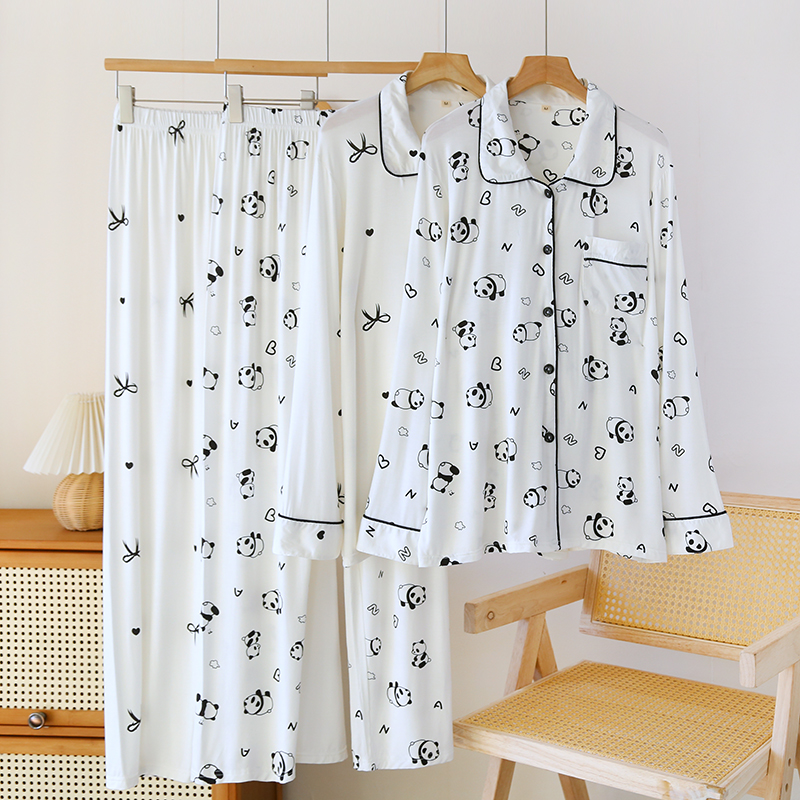 Wholesale Modal Pajamas Spring and Autumn Collar Long Sleeve Pants New Cartoon Cardigan Thin Home Pajama Set Can be worn externally