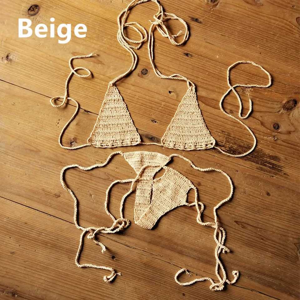 Hand Crochet Bikini Set WomenS Sexy Beach Swimwear Bohemian Swimsuit Cotton Swimming Equipment Sportswear AccessoriesXJ250624