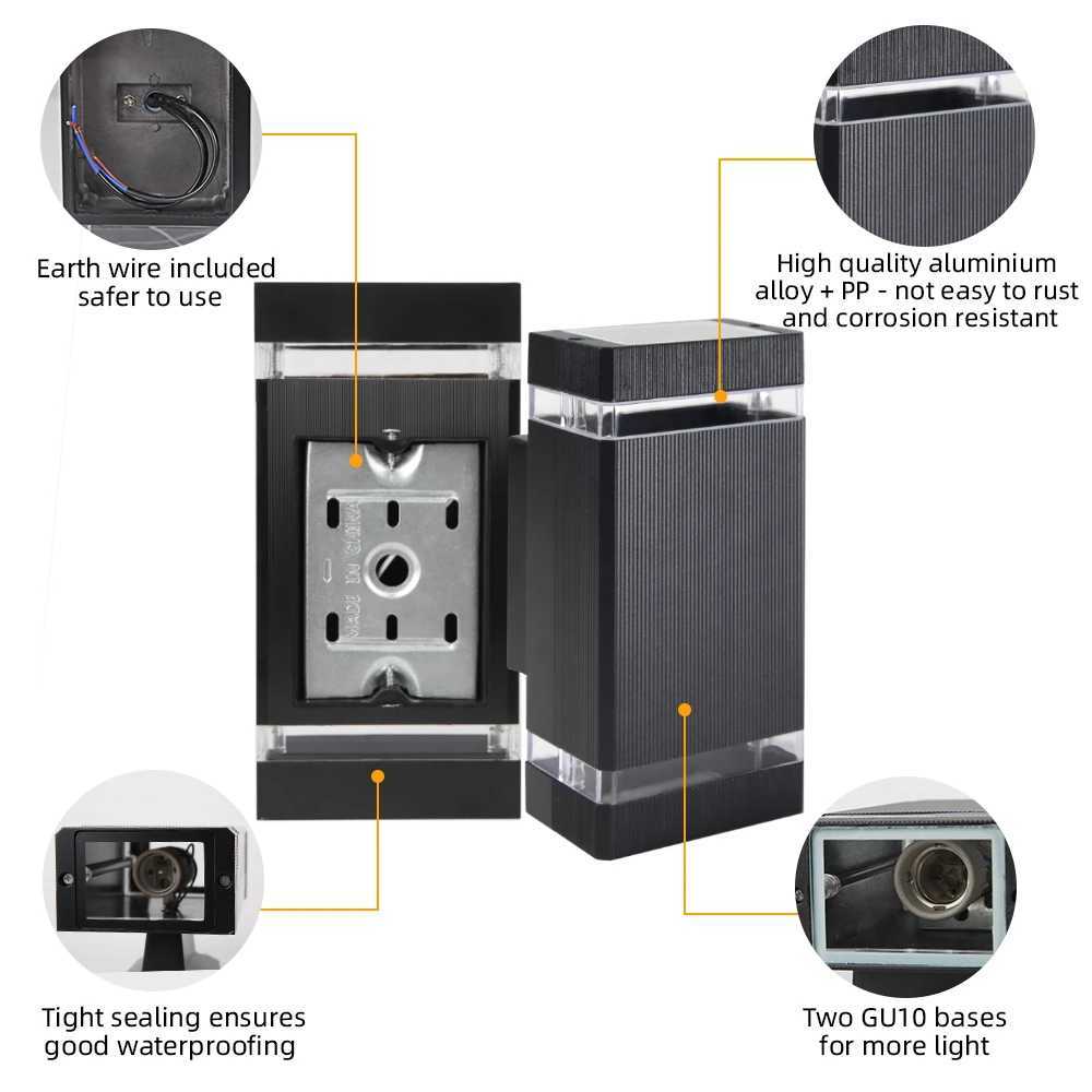 Wall Lamp Outdoor LED Lights Waterproof Up Down Decor Garden Lights IP65 110V 220V Outdoor Wall Light with 2PCS E27 Bulbs XJ250624