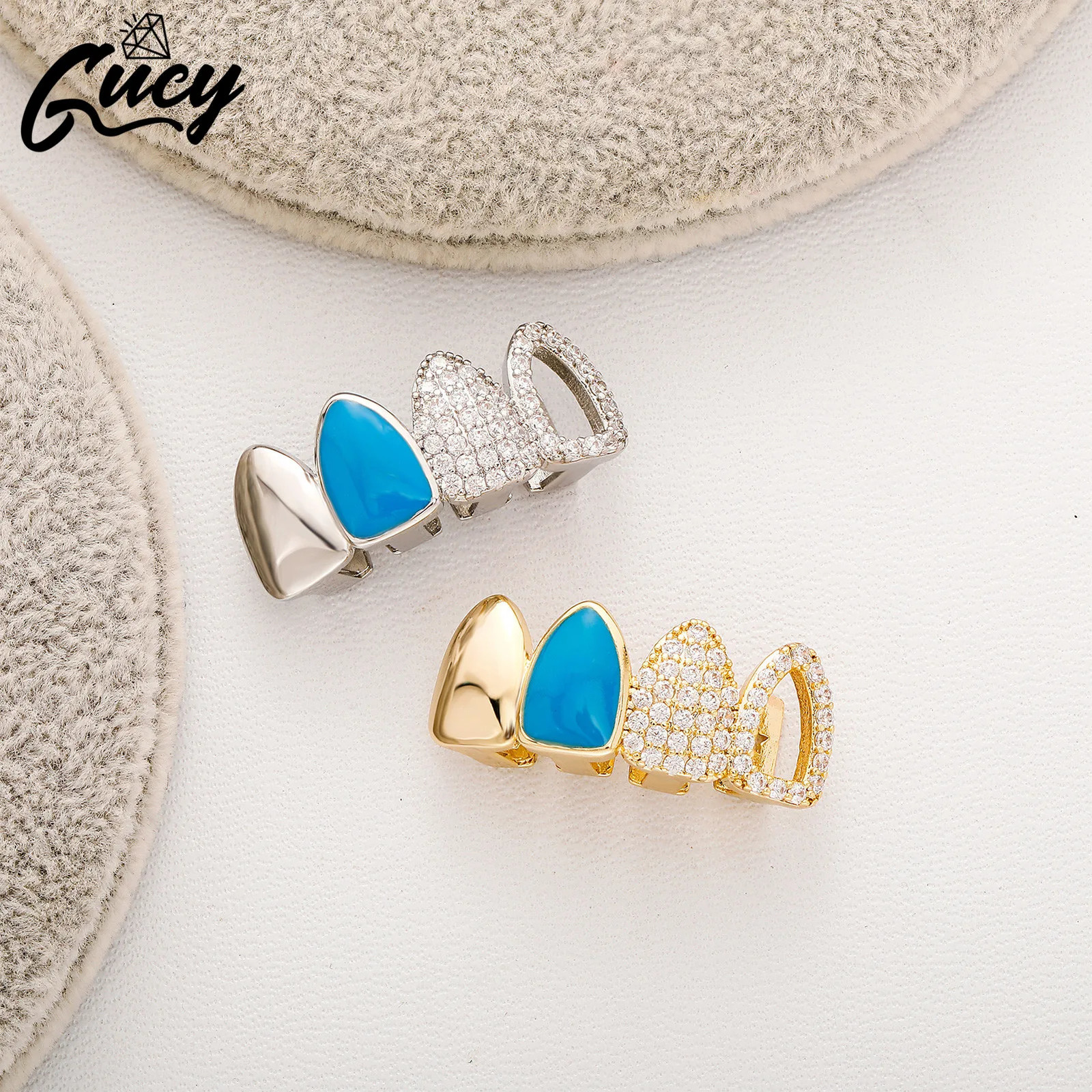 GUCY Hip Hop Full CZ Teeth Caps Bling Iced Out Cubic Zircon Micro Pave Charm Grills Set For Men Women Jewelry Gift 250606