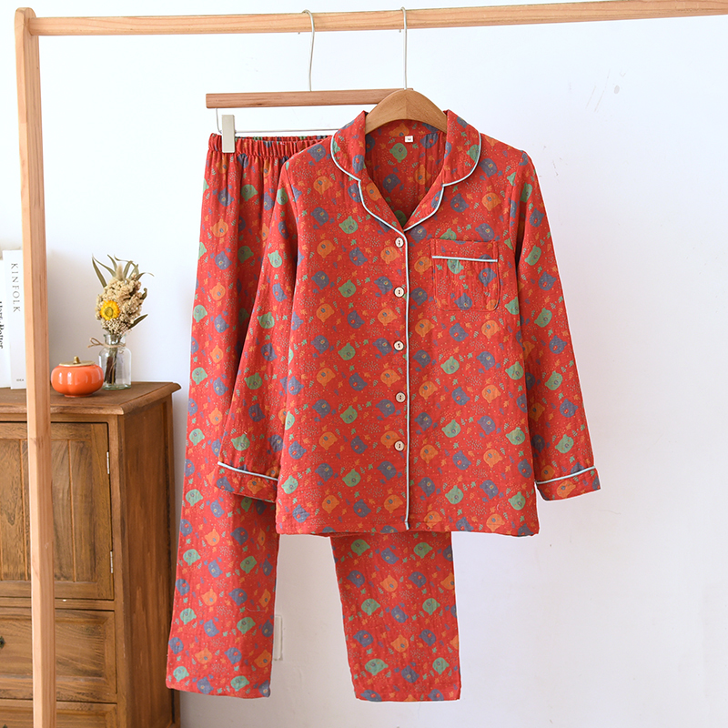 Factory direct sales of teddy bear color woven lapel set long sleeved home clothing