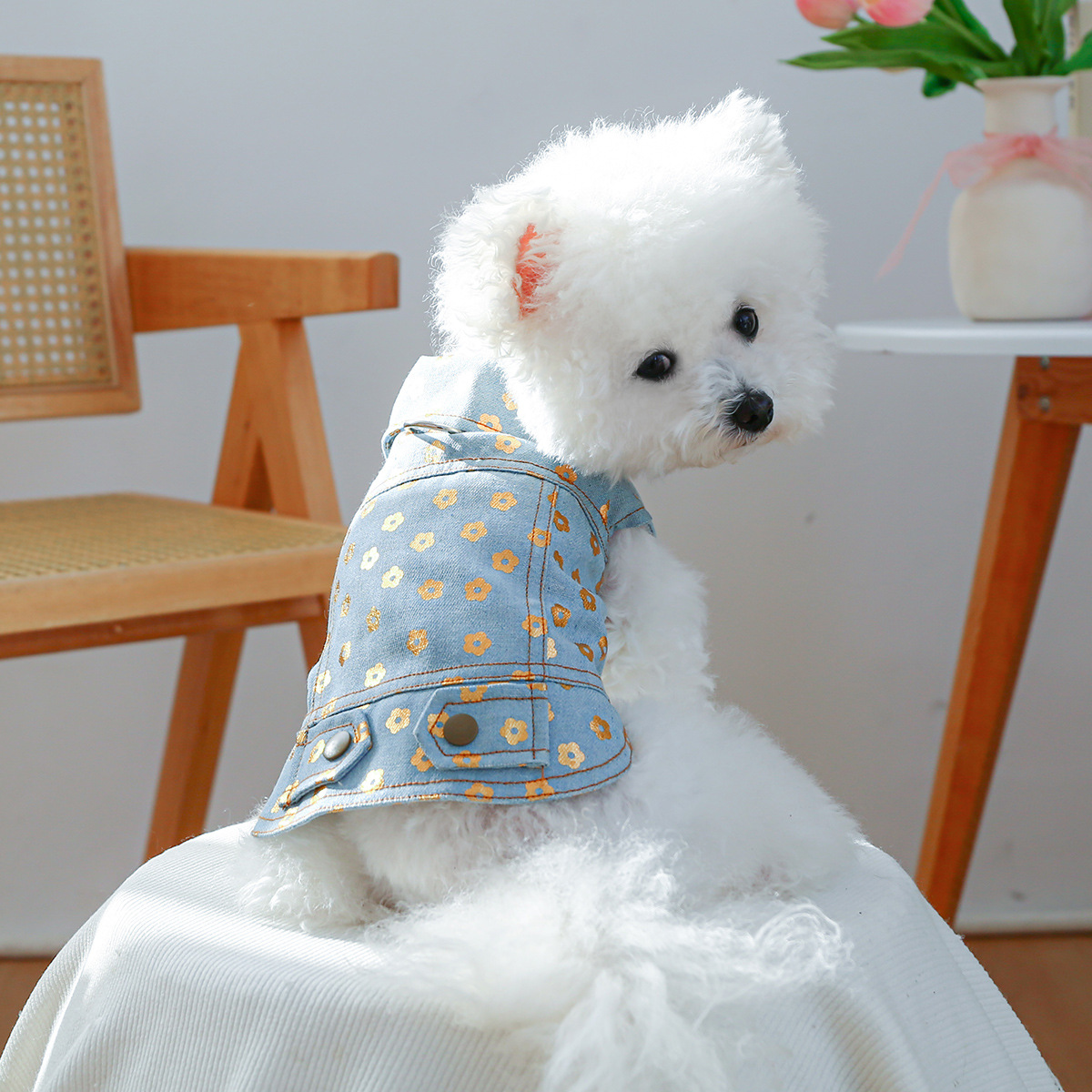 Dog Denim Jacket, Puppy Stylish Cute Clothes Lightweight Warm Small Dog Lapel Coat Chihuahua Yorkie Jacket, Birthday Dog Clothes for Small Medium Dogs