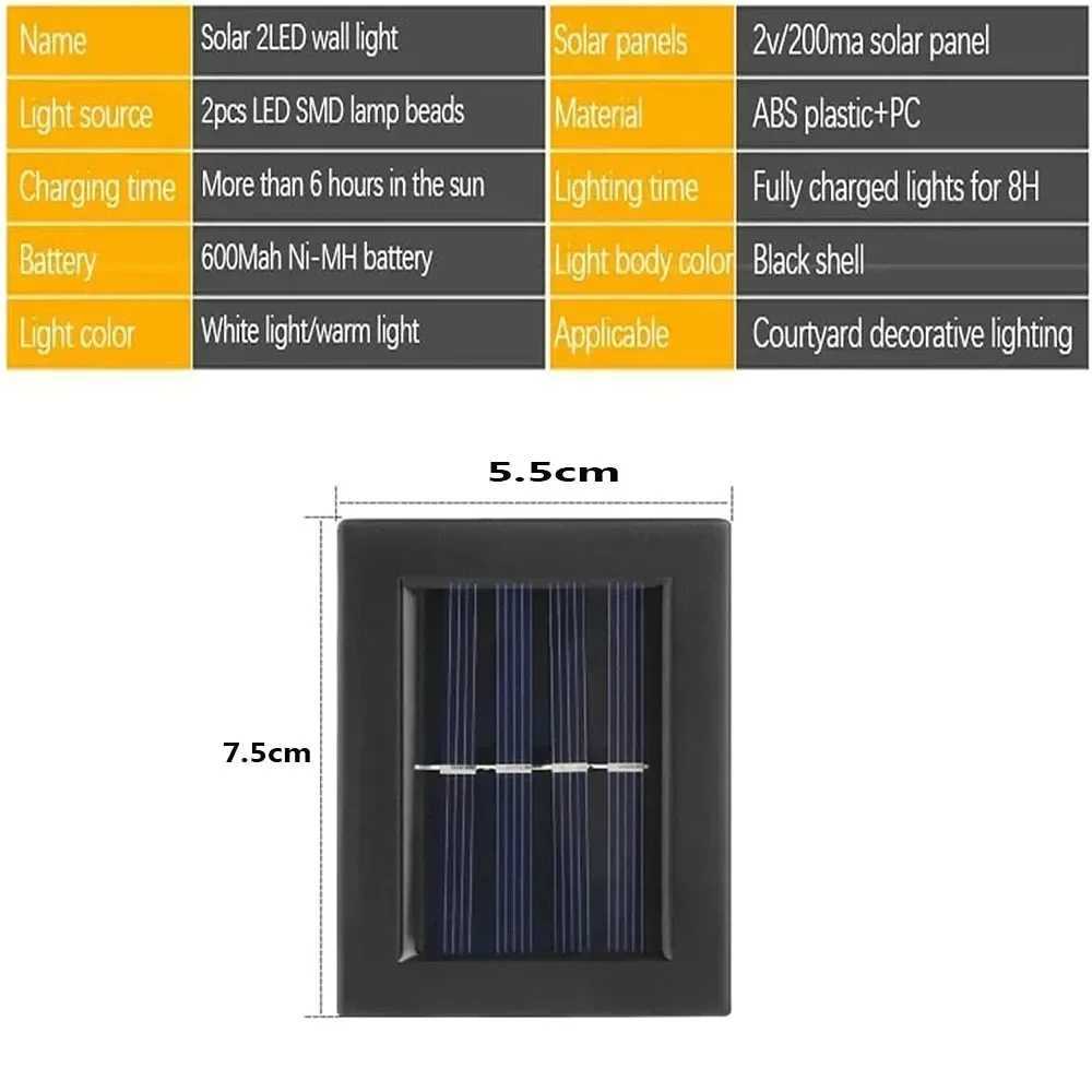 LED Solar Light Outdoor Up and Down Wall Washer Light Waterproof Solar Lamp for Garden Street Landscape Balcony Yard Porch Decor XJ250624