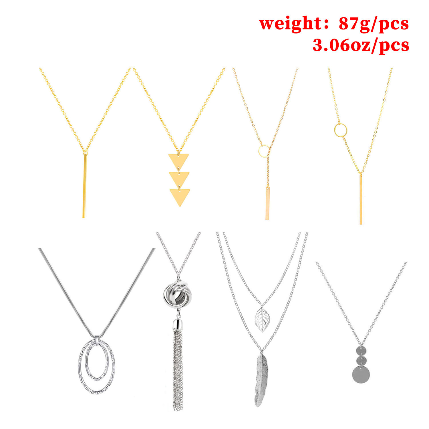 Jewelry 8-Piece Color-Retaining Tassel Geometric Necklace Set Fashion Exaggerated Round Ring Women's Sweater Chain Jewelry for Women