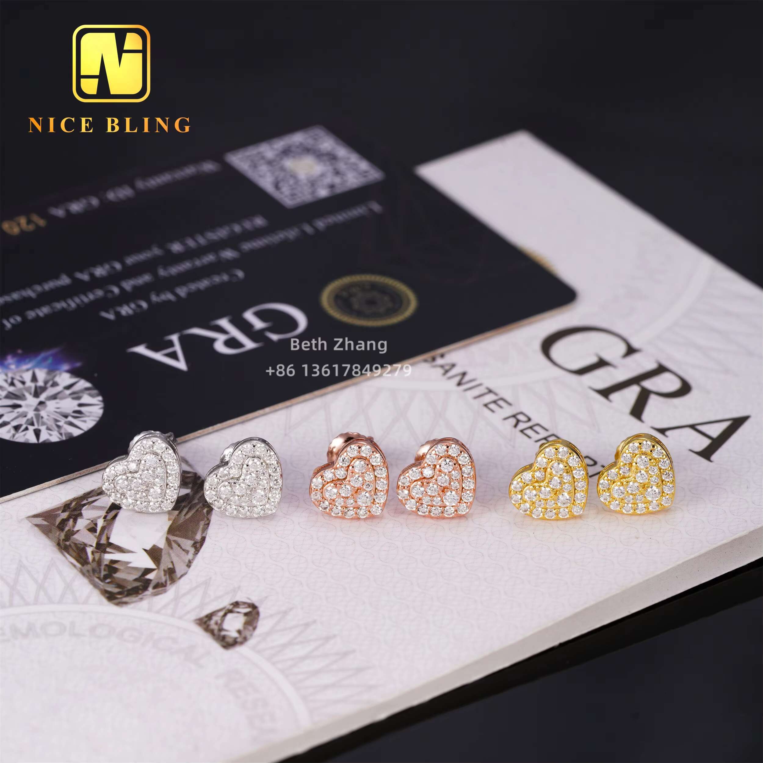 Screw Back Heart Shape Earrings VVS Moissanite Jewelry Unisex Hip Hop Diamond Ear Studs With GRA Certificate