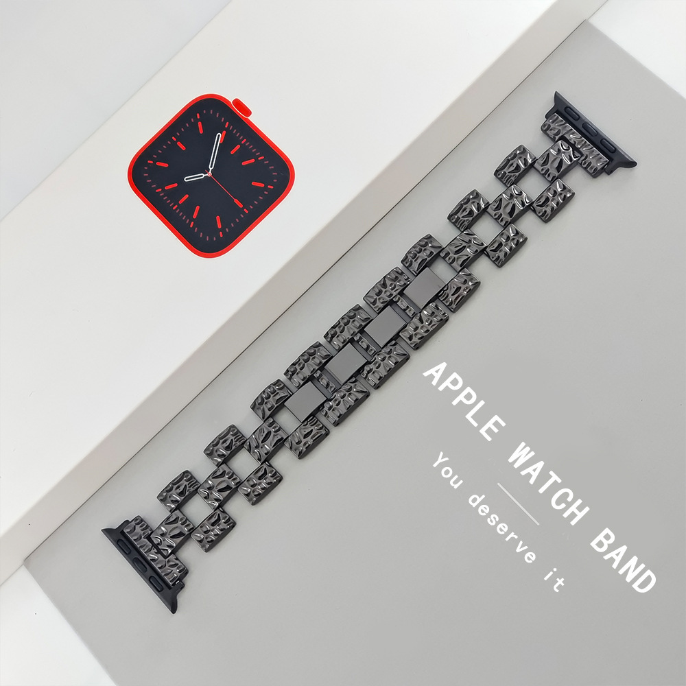 Fashion Trendy Stone Grain Texture Metal iWatch Band Premium Designer Stainless Steel Strap for iWatch Series 1-9 Stylish Luxury Wristband Wholesale