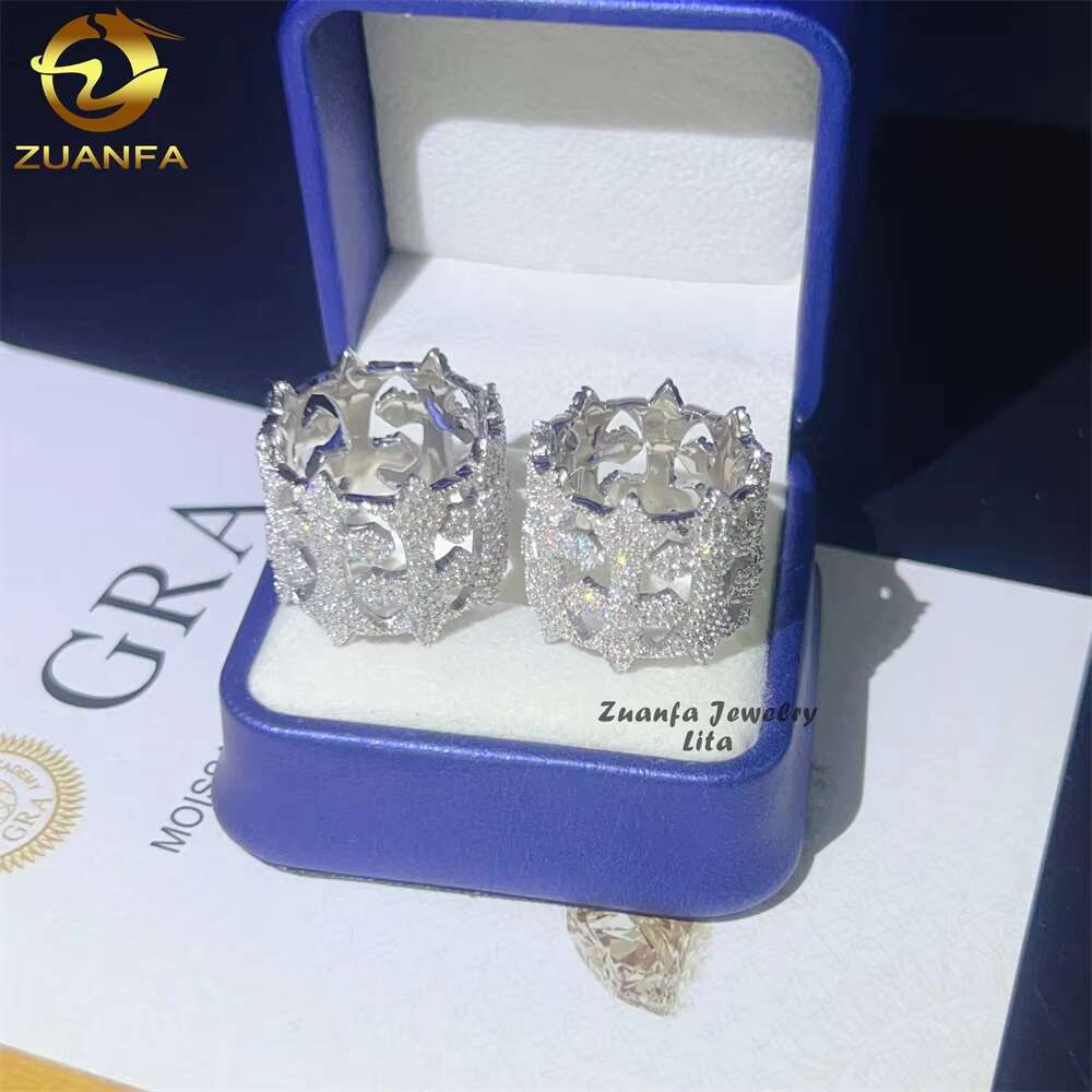 Pass Diamond Tester Hip Hop Iced Out Cross 925 Sterling Silver Mens Certified GRA Moissanite Ring