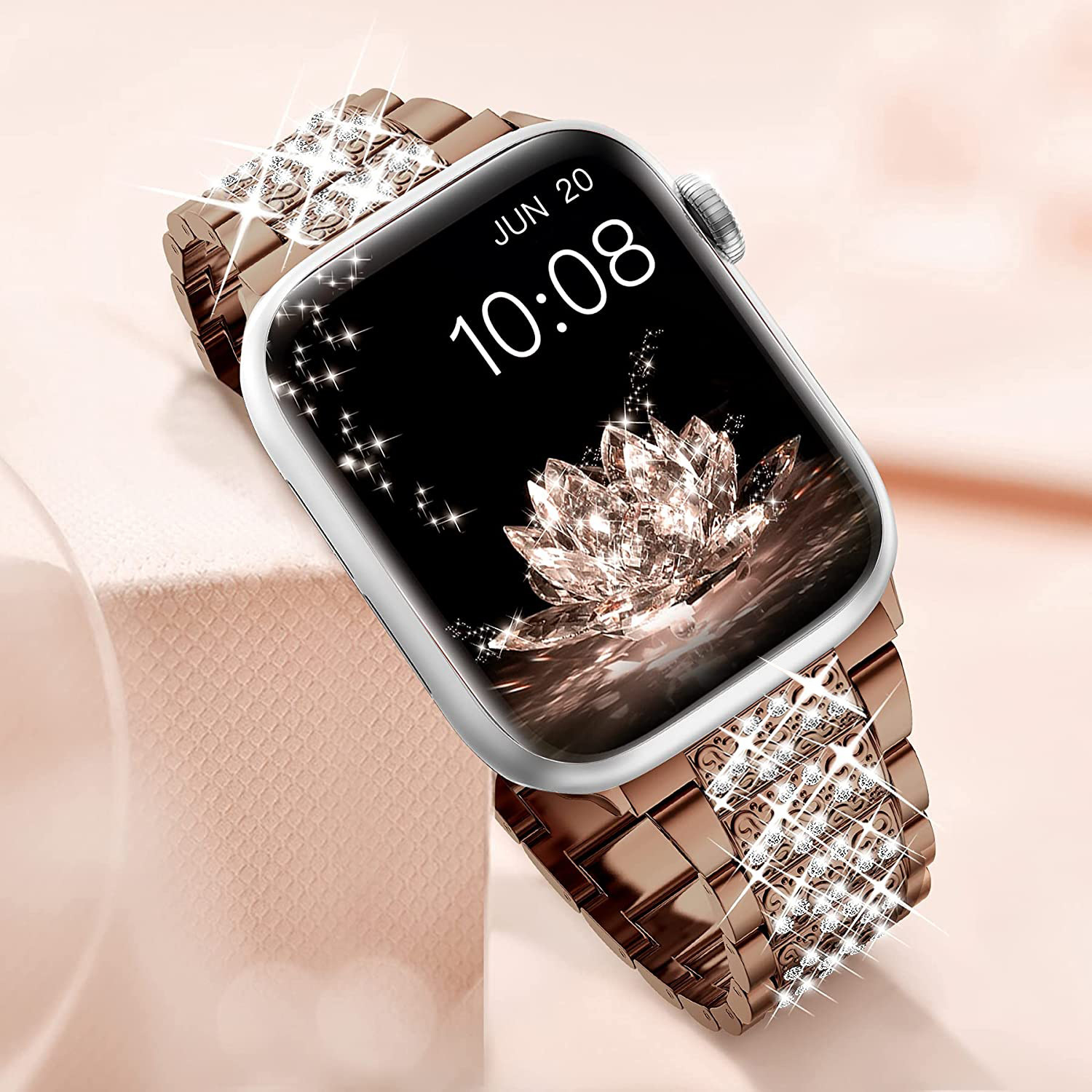 High-end Fashionable Diamond-Inlaid Zinc Alloy Watch Band, Universal for Apple Watch Series 1-9