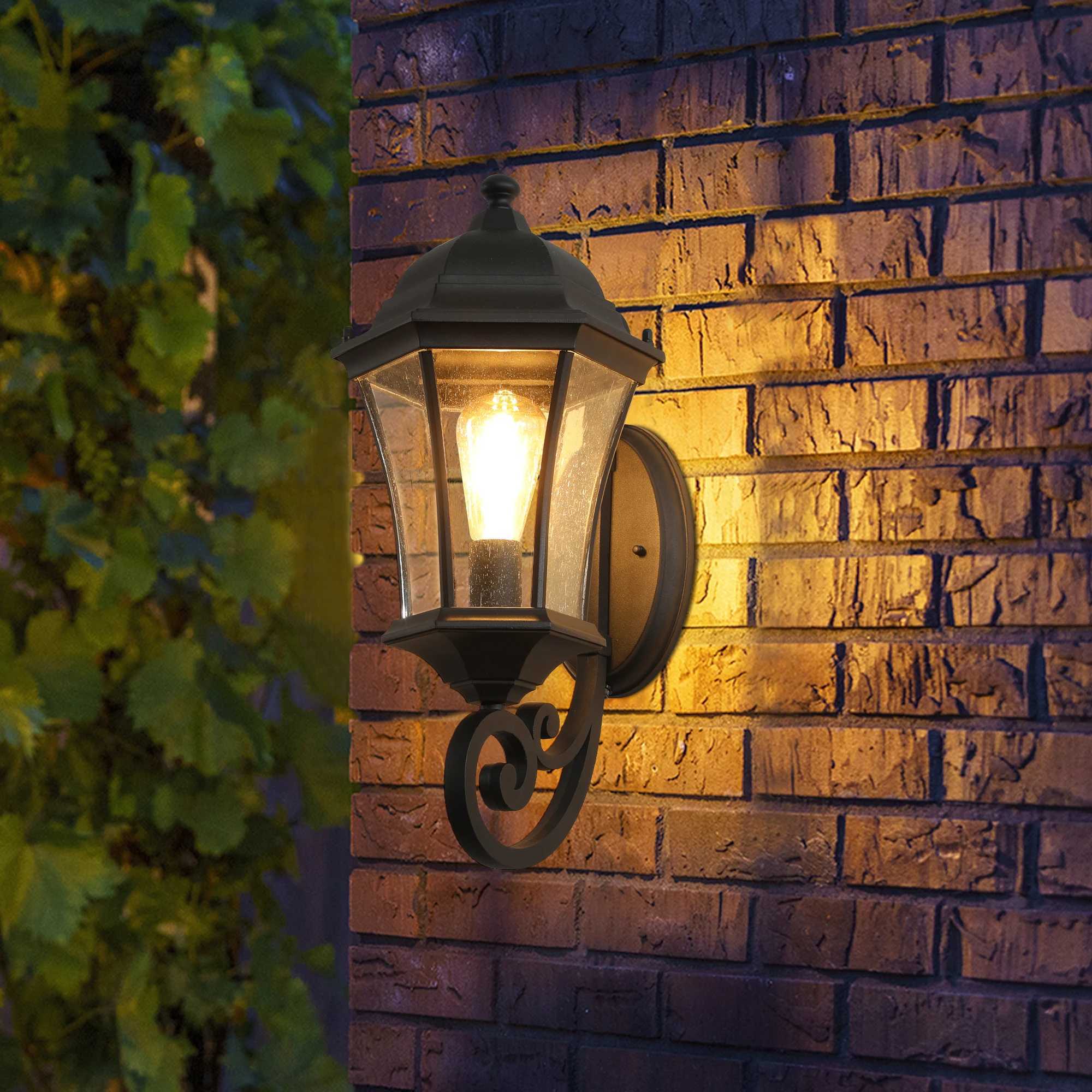 Outdoor Wall Lantern Black Finish Vintage Style Sconce with Clear Glass Panels Weather-Resistant Exterior Light FixtureXJ250624