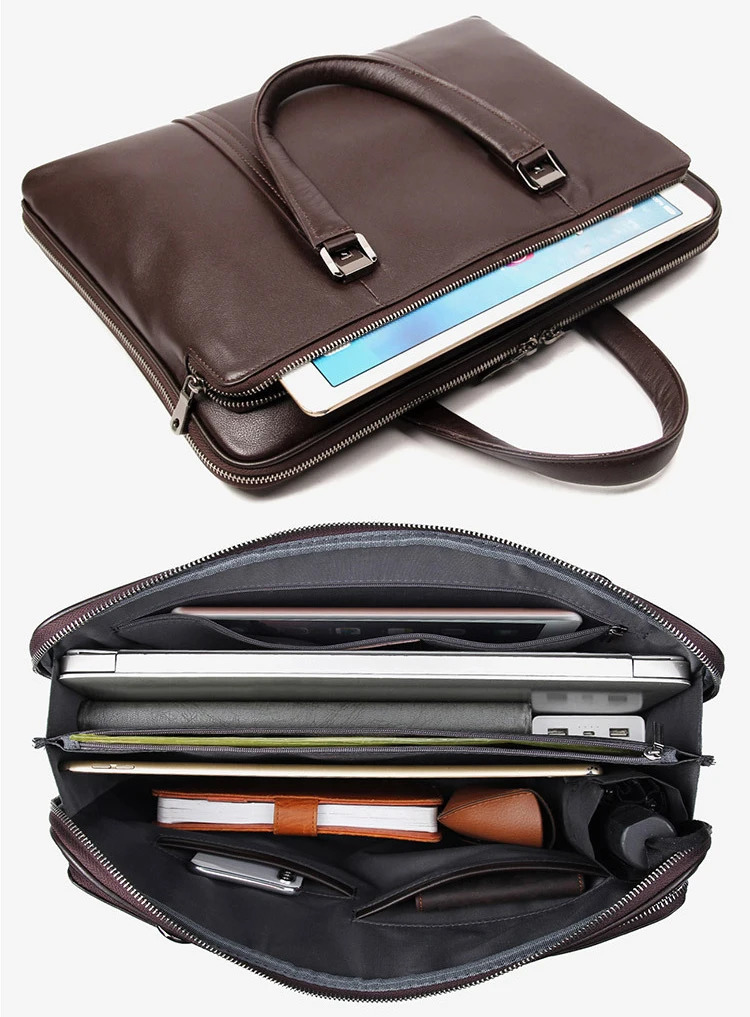 Genuine Leather Briefcase Men Leather Business Bag 15.6 Laptop Bag 14 Male Office Bag Document File Case Shoulder Bag 250715