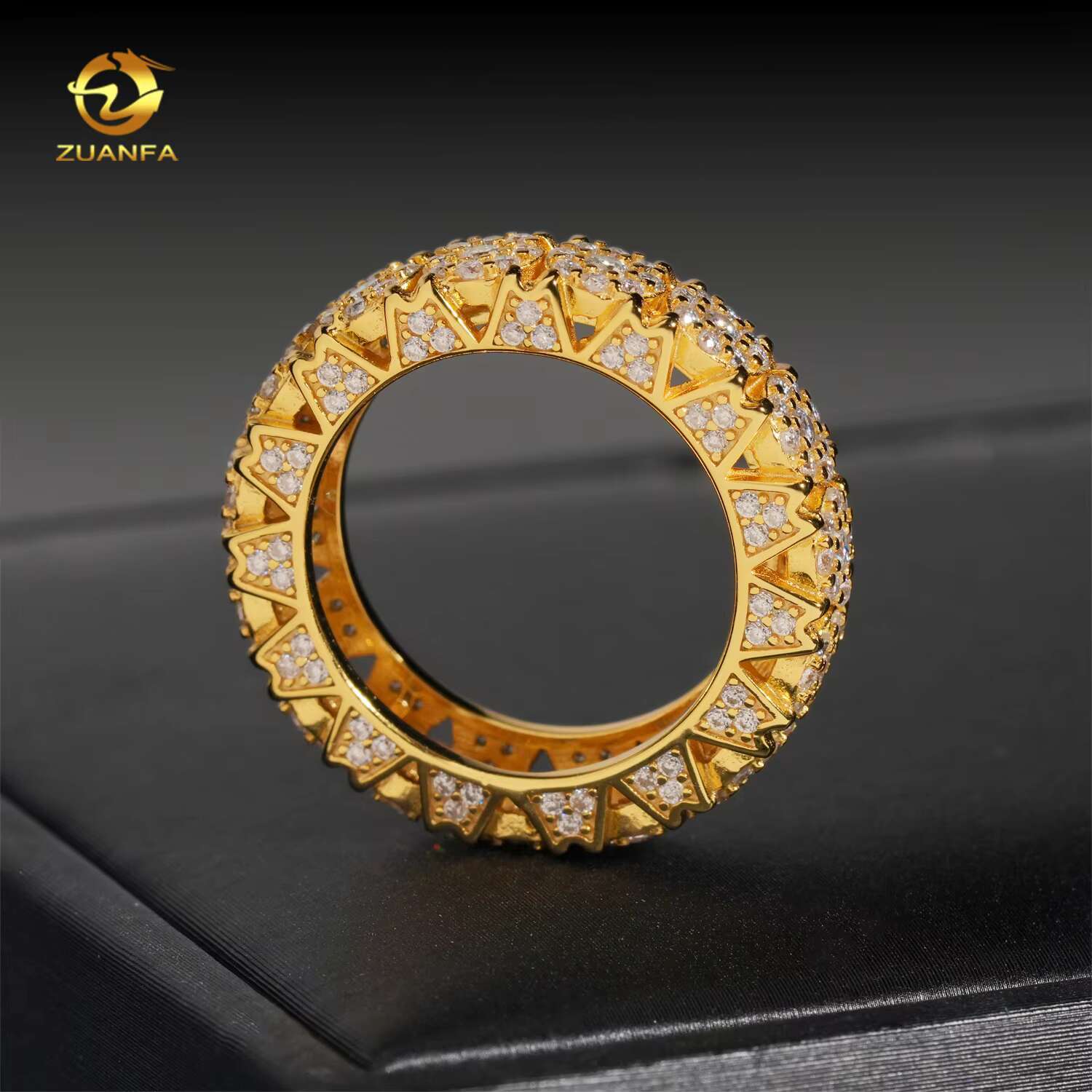 Hot Sale Cluster Design Moissanite Hip Hop Ring Sterling Silver 925 Gold Plated Moissanite Mens Ring Pass Diamond Test