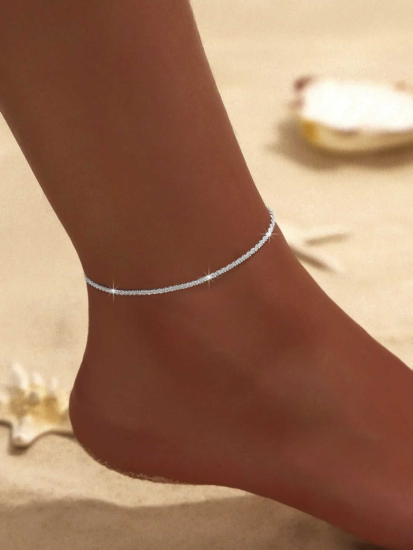 Summer Shiny Sparkling Simple Silver Color Anklet Zircon Cross Love Pearl Double Layer Bracelet On Leg Foot Trendy Beach Jewelry U250624