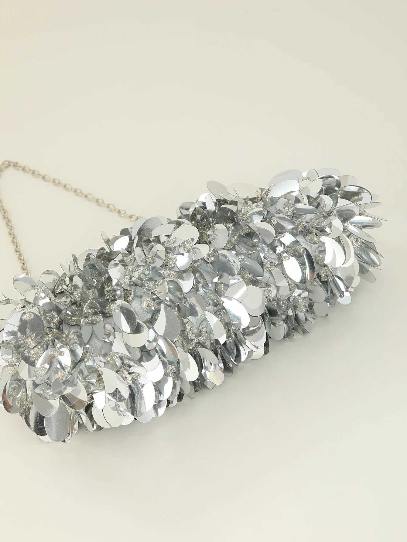 Handmade Solid Sequin Crossbody Clutch Evening Bag for Wedding and Party M250625