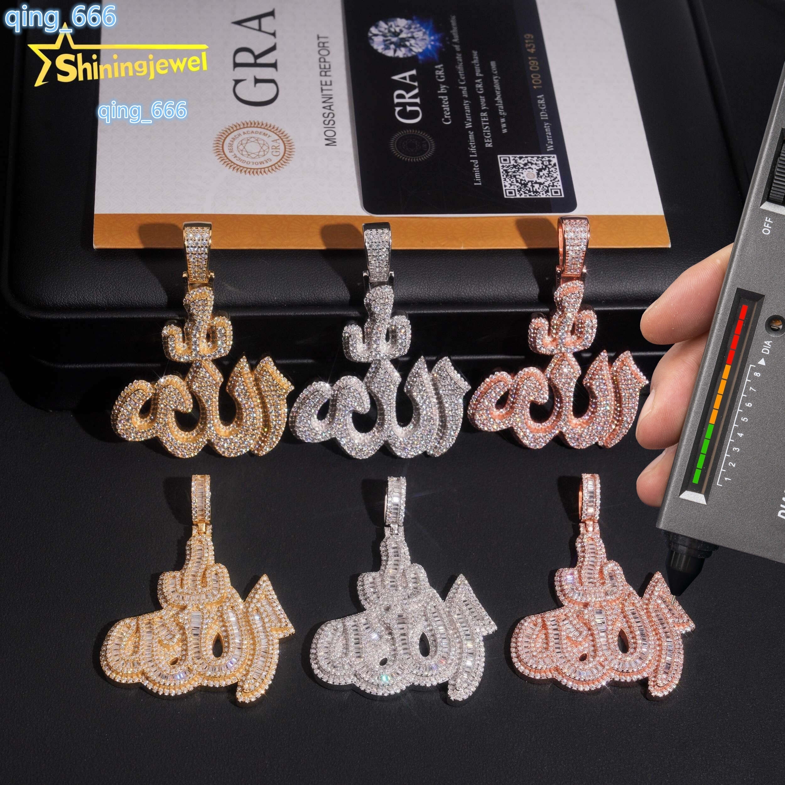 Fine Jewelry Top Quality Iced Out 925 Sterling Silver Mens Allah Moissanite Hip Hop Pendant
