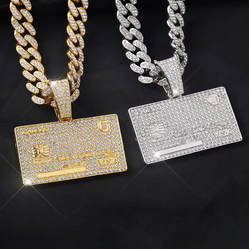 Mans Credit Card Pendant With Zircon Miami Cuban Chain HipHop Iced Out Bling Necklaces Fashion Jewelry from USA 250609