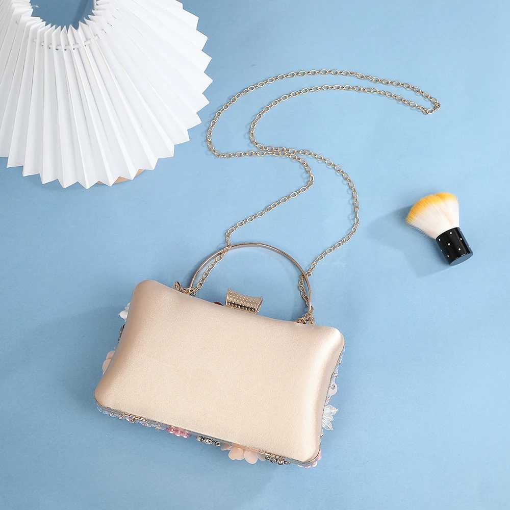 Flower Shape Ladies Evening Bag Diamond Handbags Women Banquet Dinner Clutch Bag Chain Small Square Bag M250625