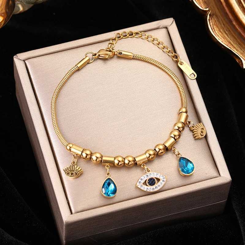 EILIECK 316L Stainless Steel Water Drop Zircon Hexagram Charm Bracelet For Women Trend Fashion Gold Color Jewelry Gift X250625