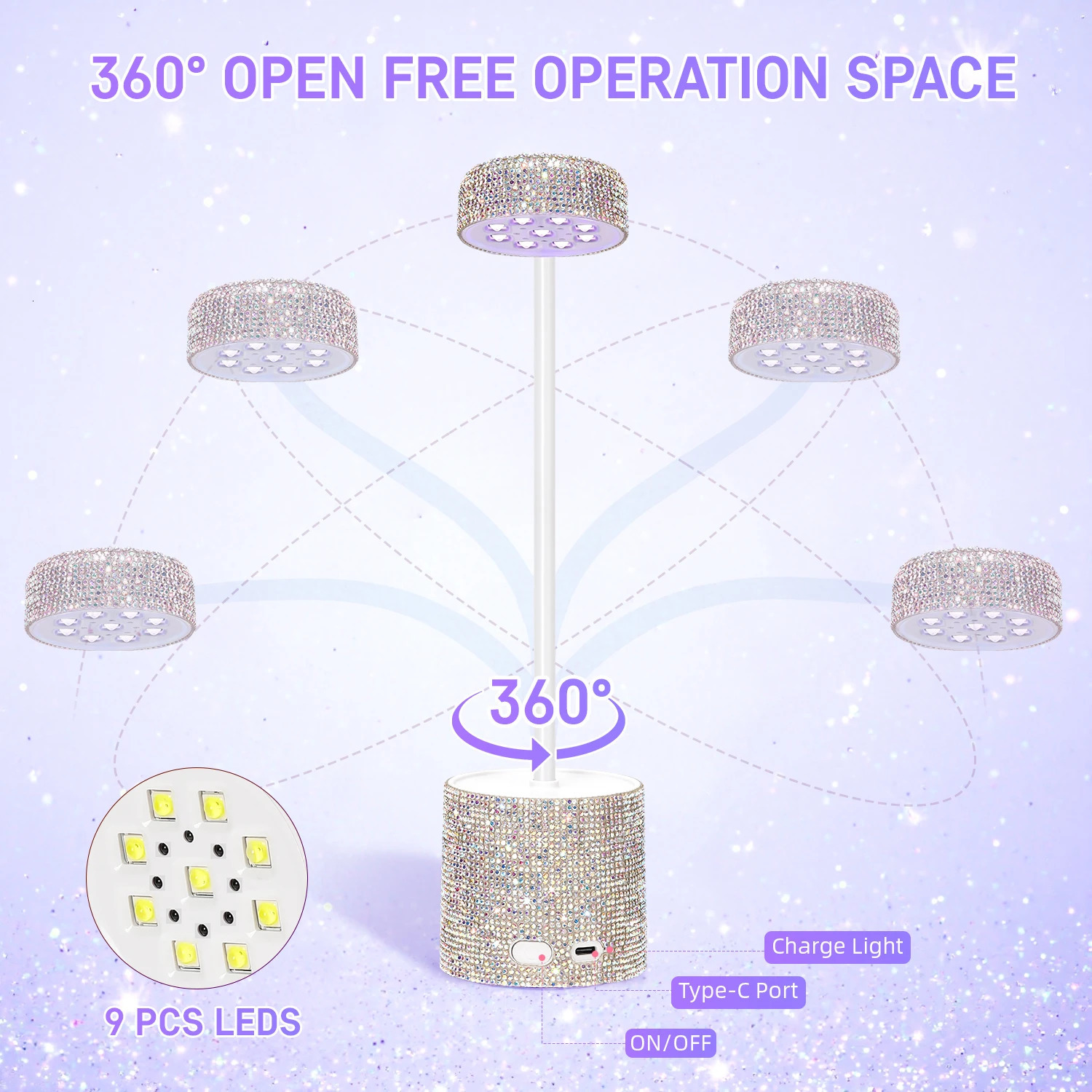 360° Rotating Rechargeable Nail Lamp Cordless UV LED Light Portable Folding With 2 Timers Setting Nails For Home Salon 250625