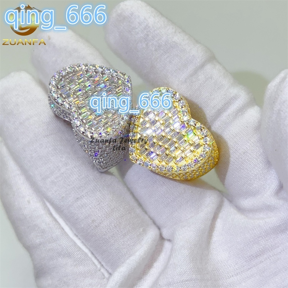 High Quality Iced Out Hip Hop baguette Heart Rings 925 Silver Gold Men Moissanite Diamond Ring