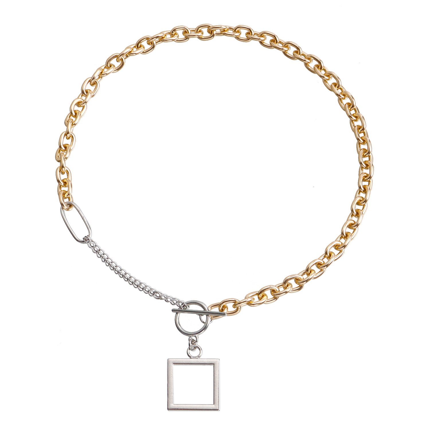 Hip Hop Geometric Patchwork Aluminum Chain Hollow Square Pendant Necklace for Women Trendy Metal Jewelry Jewelry for Women