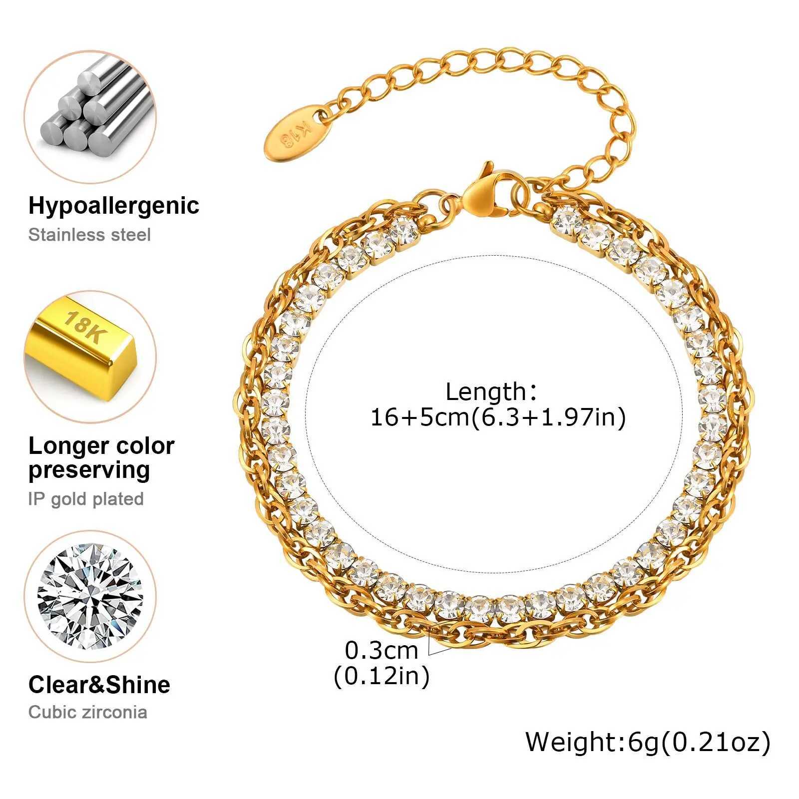Vnox Stainless Steel Cubic Zirconia Chain Bracelet For Women Double Layer Twist Chain Charm Bracelet Luxury Jewelry Girls Gifts X250625