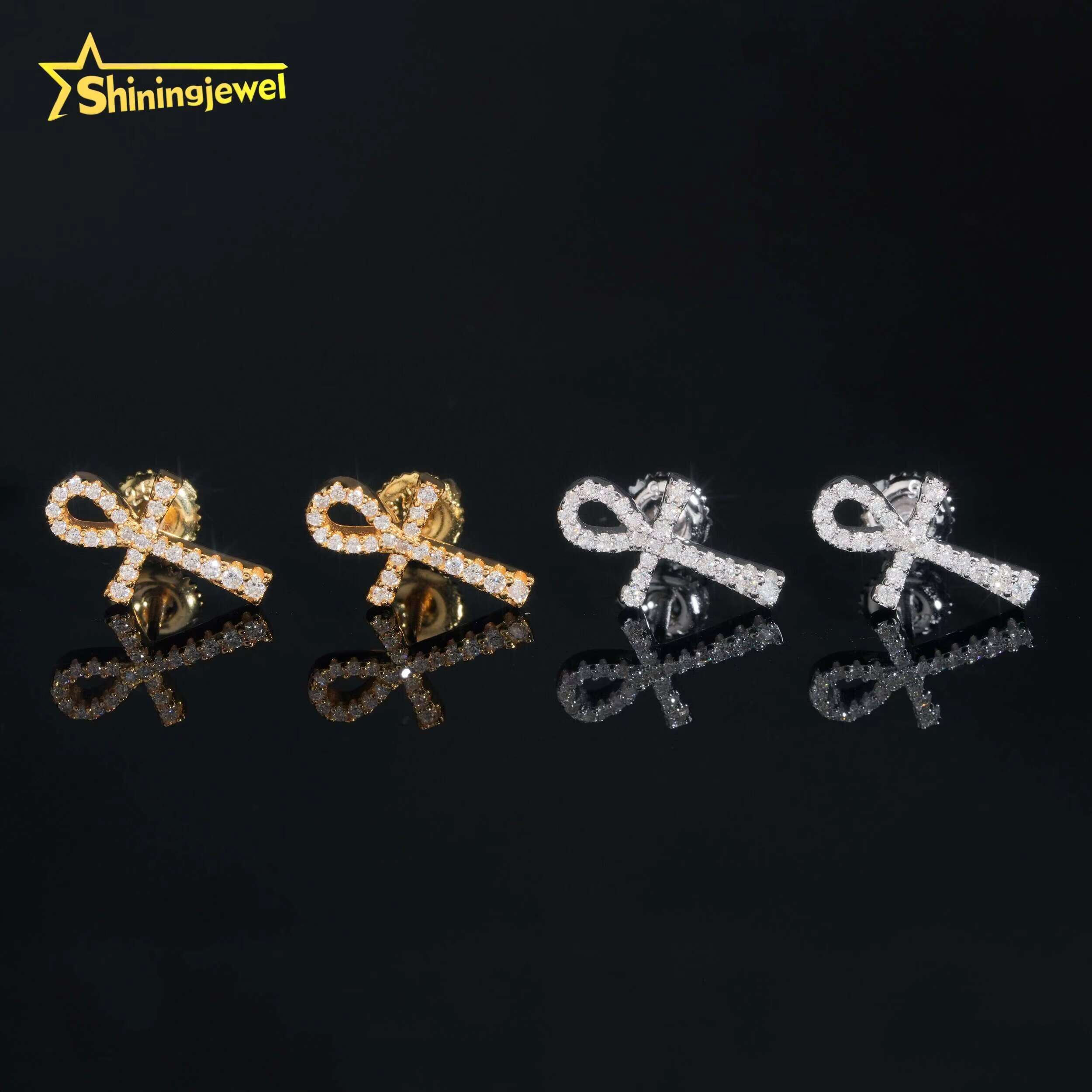 Hot Selling Hip Hop Jewelry Tester Stocks 925 Sterling Silver Gold Plated Iced Out VVS Diamond Moissanite Stud Earrings