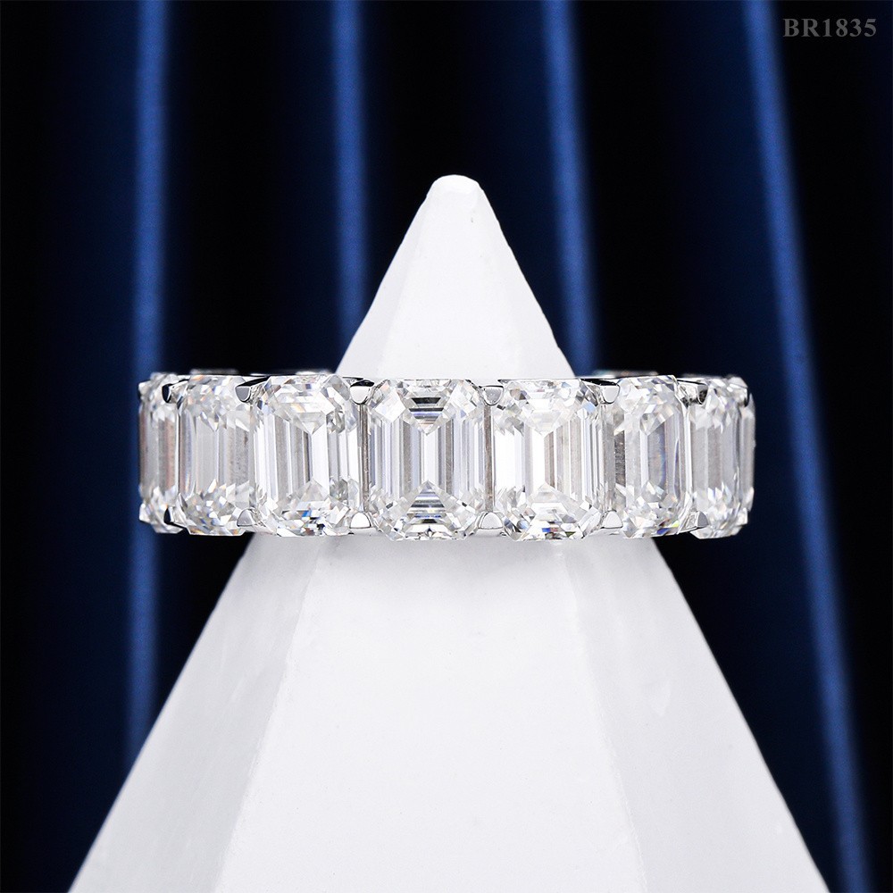 Personality Fine LUxury Jewelry Full Emerald Cut Diamond Rings S925 Sterling Silver VVs1 Moissanite Ring Band of Wedding