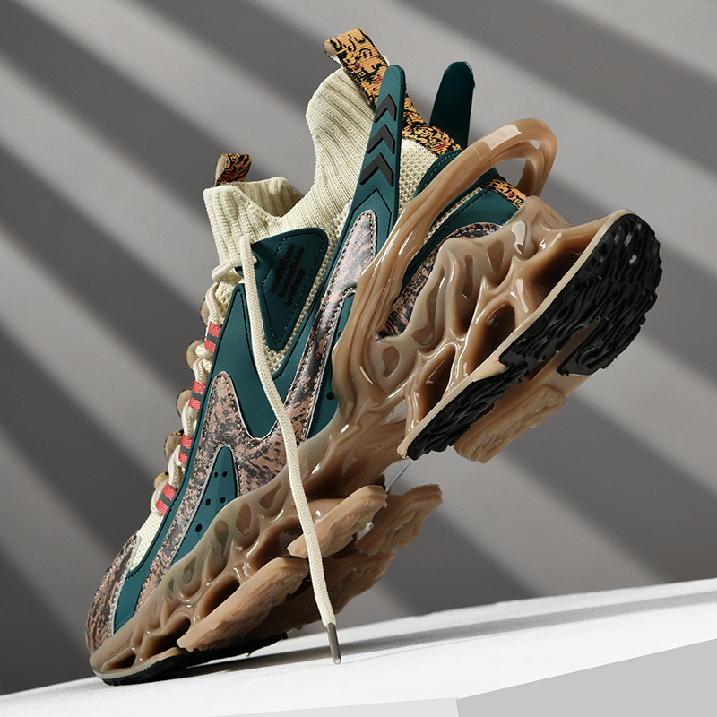 2304-New Explosive Autumn Sports, Multi-functional Shock-absorbing Running Shoes, Breathable and Non-slip in Summer, Plus-Size Blade Outsole High-Top 