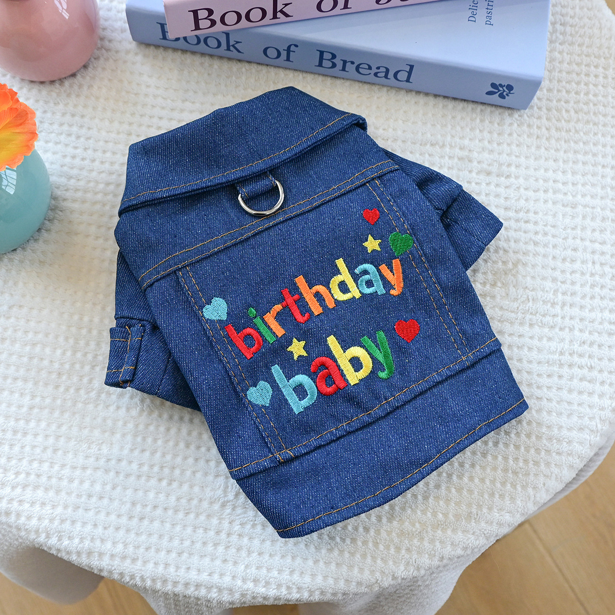 Dog Denim Jacket, Puppy Stylish Cute Clothes Lightweight Warm Small Dog Lapel Coat Chihuahua Yorkie Jacket, Birthday Dog Clothes for Small Medium Dogs