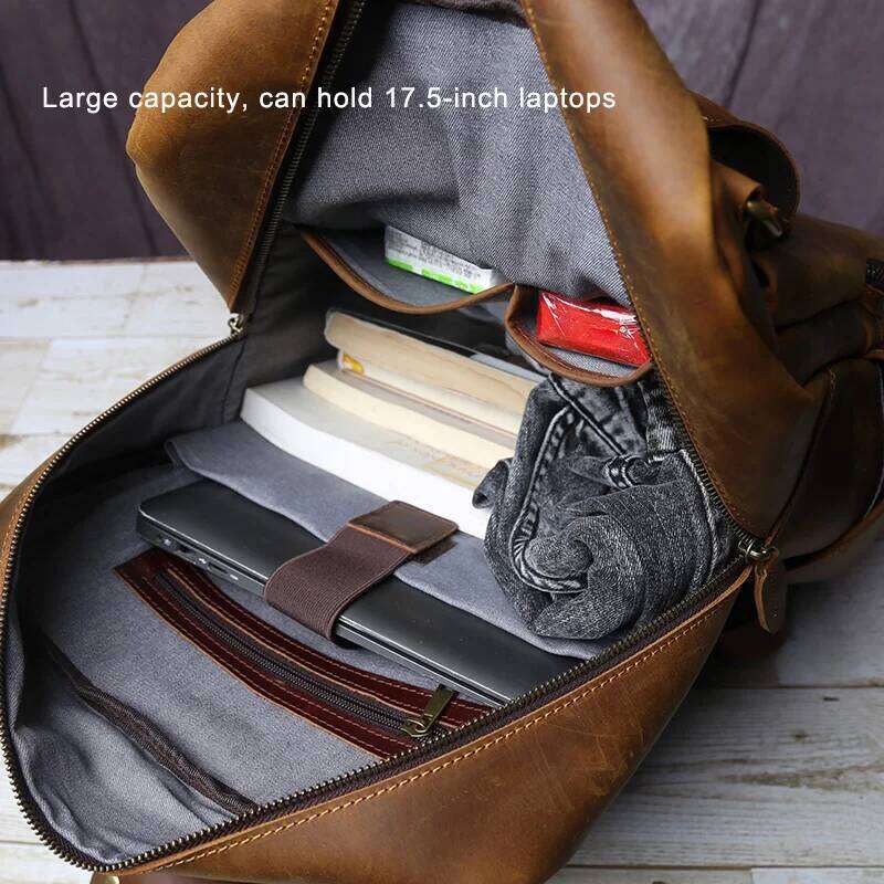 JLFGPJ Handmade Vintage Crazy Horse Leather Large Capacity Backpack Men's Genuine Cowhide Business Travel Computer Bag