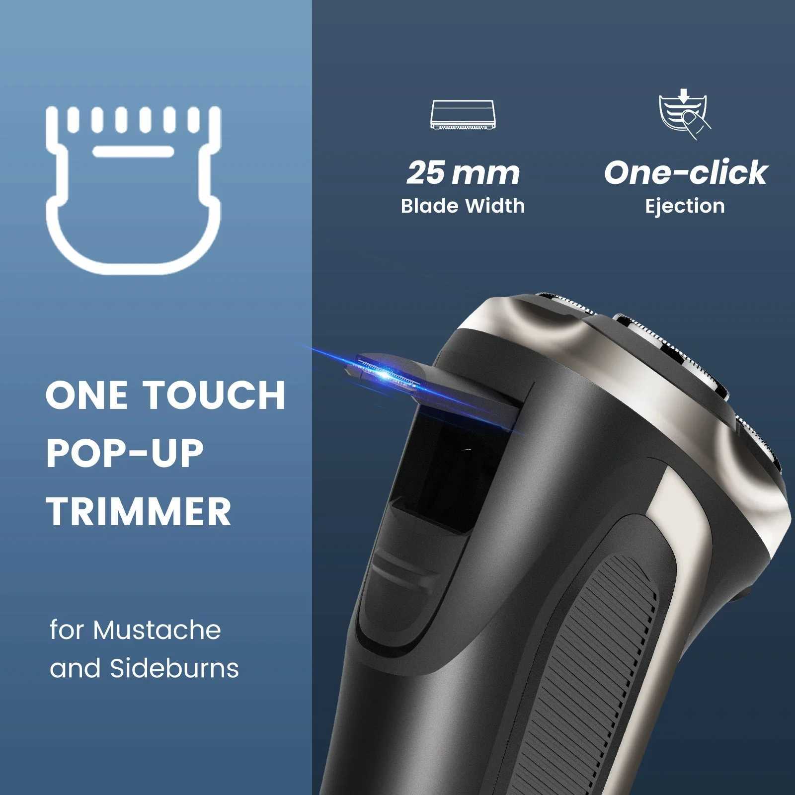 Electric Razor for Men USB Rechargeable IPX7 Waterproof Wet Dry Electric Shaver with Pop-up Sideburn Trimmer Gift for Husband W250625