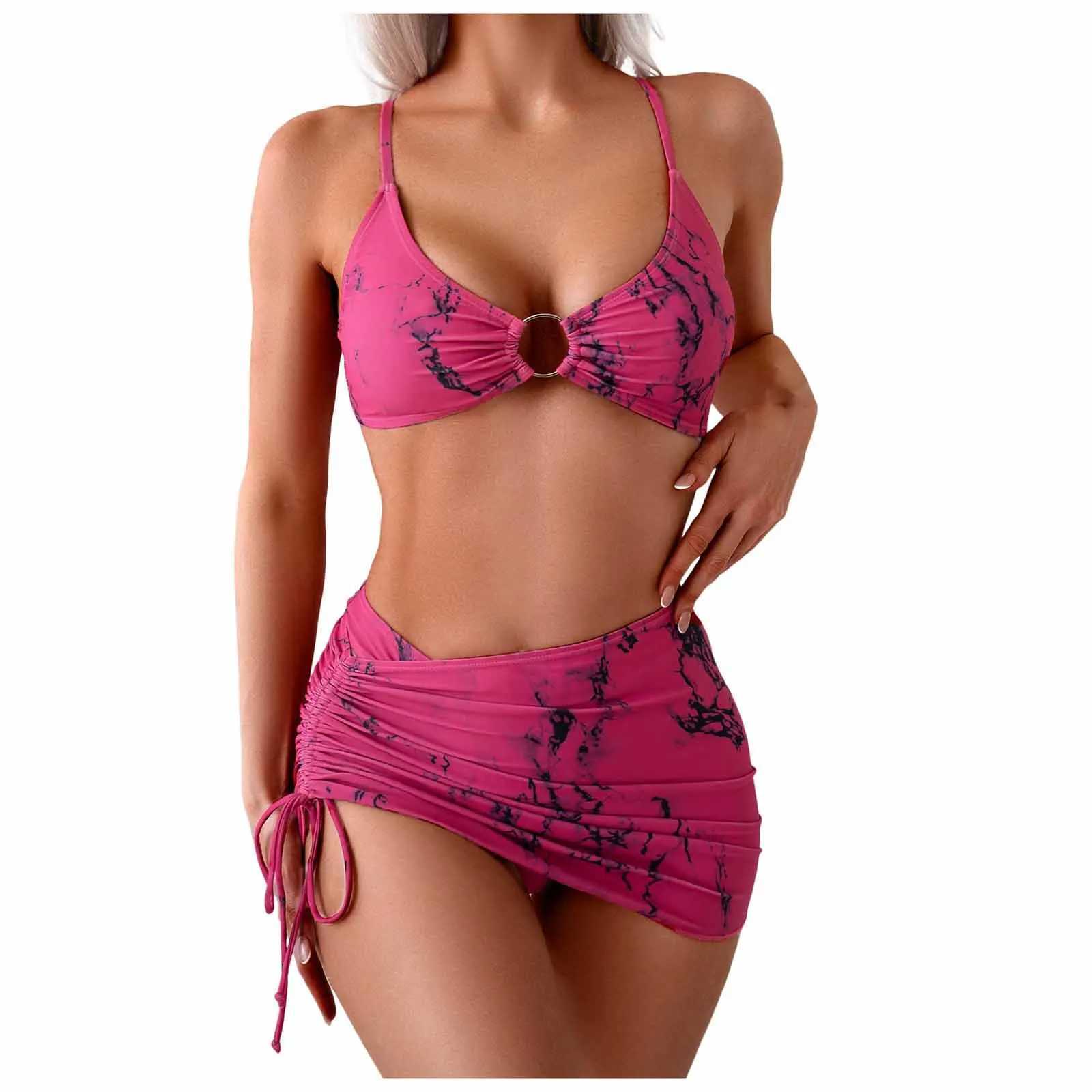 Tie Dye Fashion Women Brazilian Bikini Sets Triangle Printed Push Up Swimwear 3 Piece Summer Beachwear Cover Ups Swimsuits XJ250624