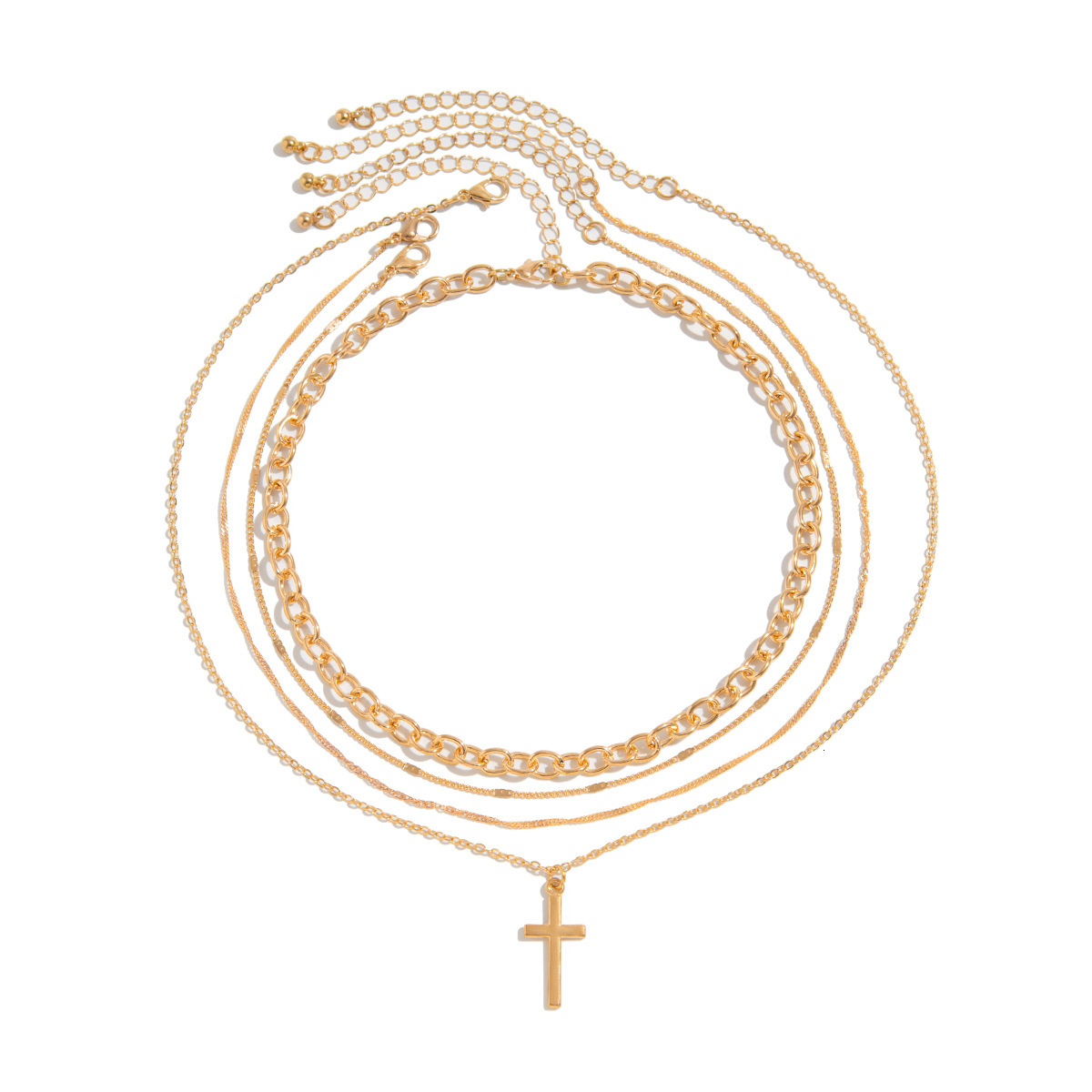 Hip Hop Ins Style Cross Pendant for Women Simple Crystal Personality Sweater Chain Necklace