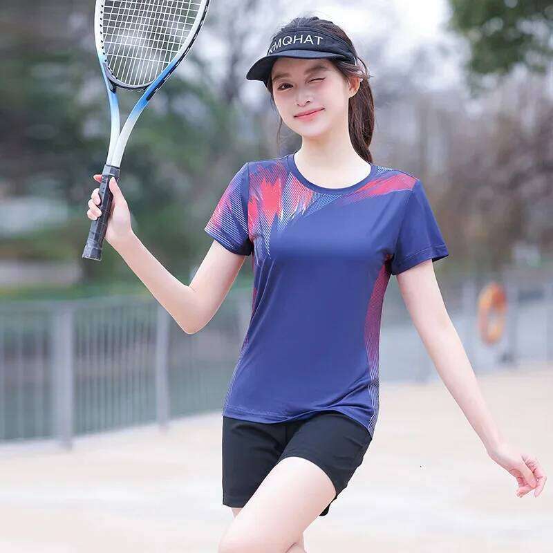 Ice Silk Quick Dry Fiess Casual Women's Short Sleeve Sports Summer New Loose plus Size Two Piece Set Shorts Pants