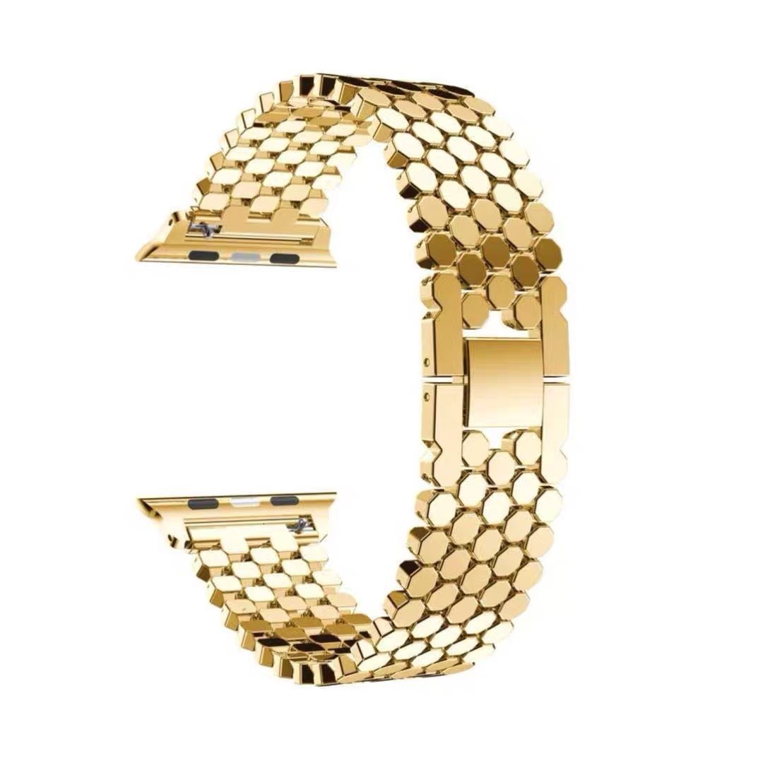 Luxury High End Starlight Colored Fish Scale Honeycomb Metal Watch Strap for Apple iWatch