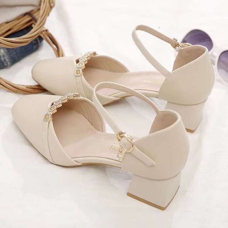 Women's Elegant Peep-Toe Sandals 2024 Spring Summer New Chunky Heel One-Strap Versatile Fairy Style High Heels Hollow Single Shoes