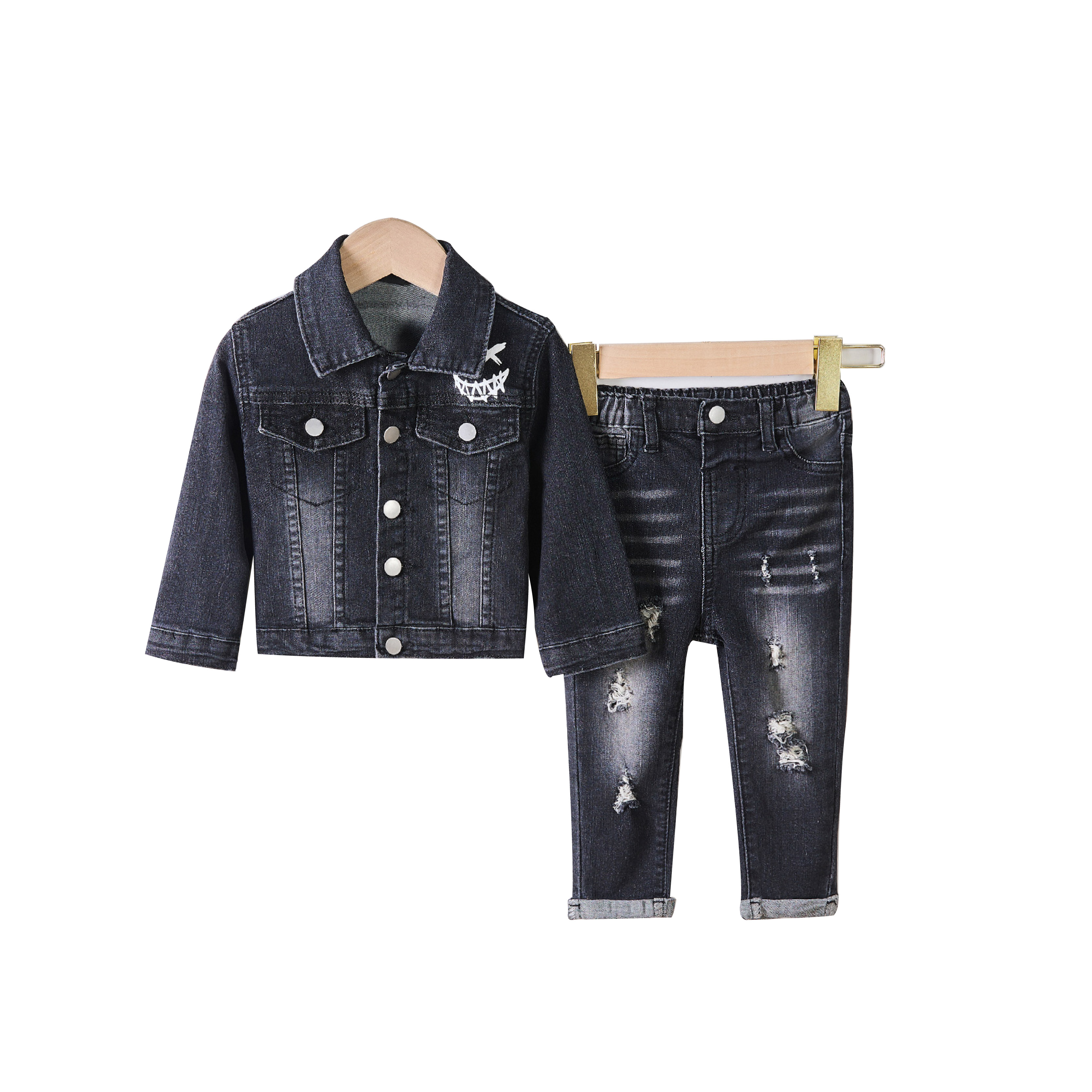 Trendy Kids Attire: Coordinated Shirts-and-Pants Combination Featuring Durable Black Cotton Material