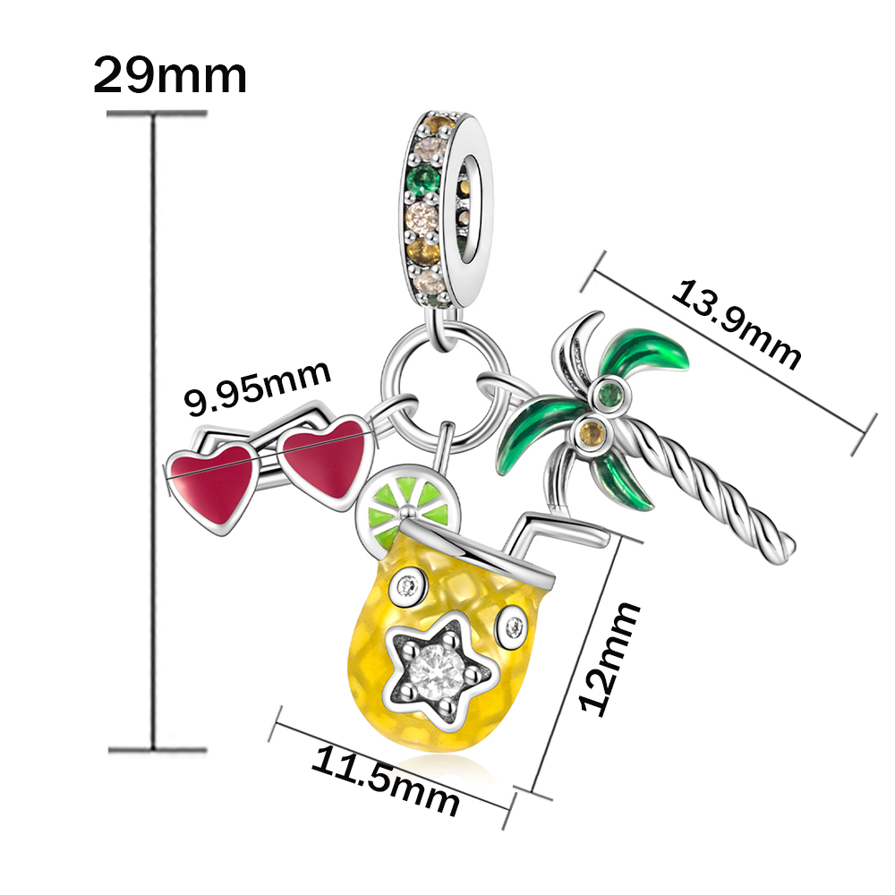 FewDook 2025 New Summer Juice Red Wine Series Wine Glass,Drink,Glass Cheers Dangle Charm Fit Pan Charms Fine Bracelet DIY Party Jewelry Designer for W